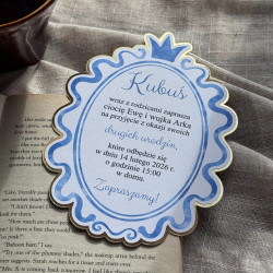 Personalizowane zaproszenie Regia w kolorze niebieskim z podkładem złote lustro