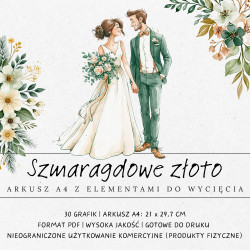Grafika z nazwą arkusza A4 - szmaragdowe złoto. Grafiki ślubne butelkowa zieleń.