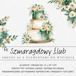 Grafika z nazwą arkusza A4 - szmaragdowy ślub. Grafiki ślubne butelkowa zieleń.