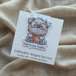 Zakładka magnetyczna z folią diamentową z grafiką psa w okularach czytającego książkę