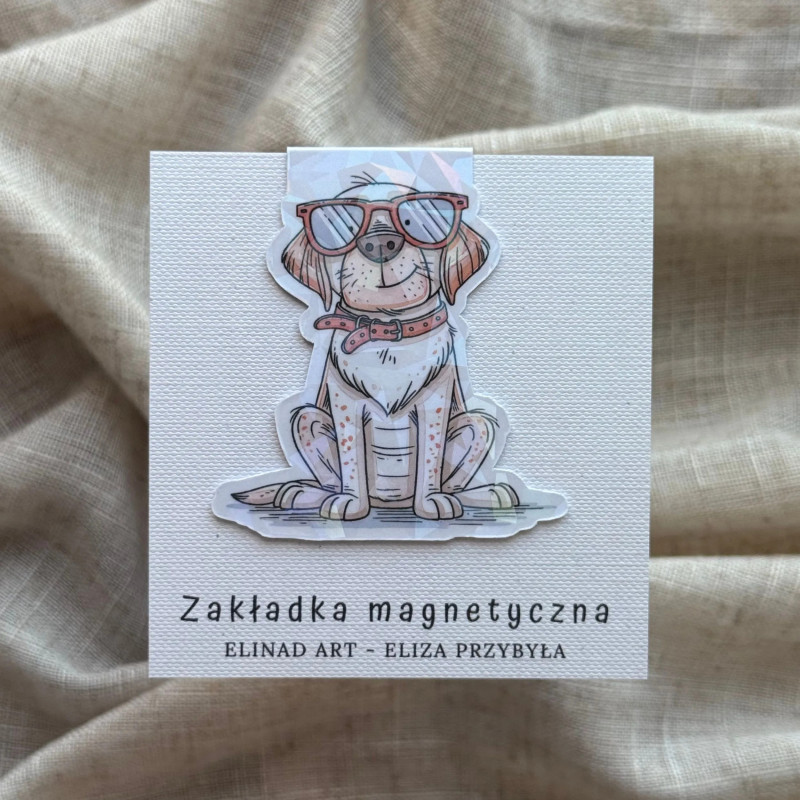 Zakładka magnetyczna z folią diamentową i grafiką psa w okularach