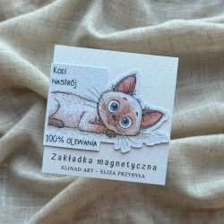 Zakładka magnetyczna z folią brokatową i grafiką kota z napisem "koci nastrój 100% olewania"