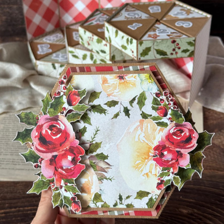 Zbliżenie na wieczko personalizowanego kalendarza adwentowego w kształcie heksagonu - produkt na zamówienie