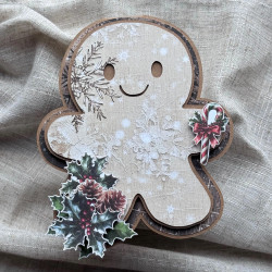 Przykład ozdobionej kartki handmade wykonanej z bazy piernikowego ludzika - świąteczna kartka do koperty