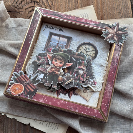 Ozdobiony shadow box kwadrat - świąteczna dekoracja handmade