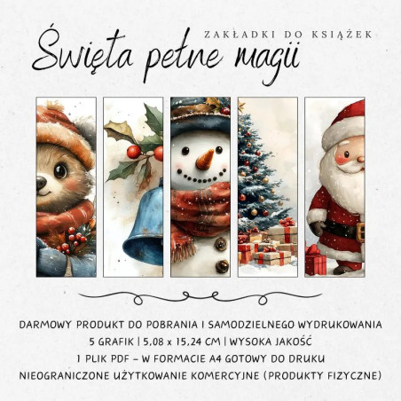 Zdjęcie prezentujące wszystkie 5 świątecznych zakładek do książek