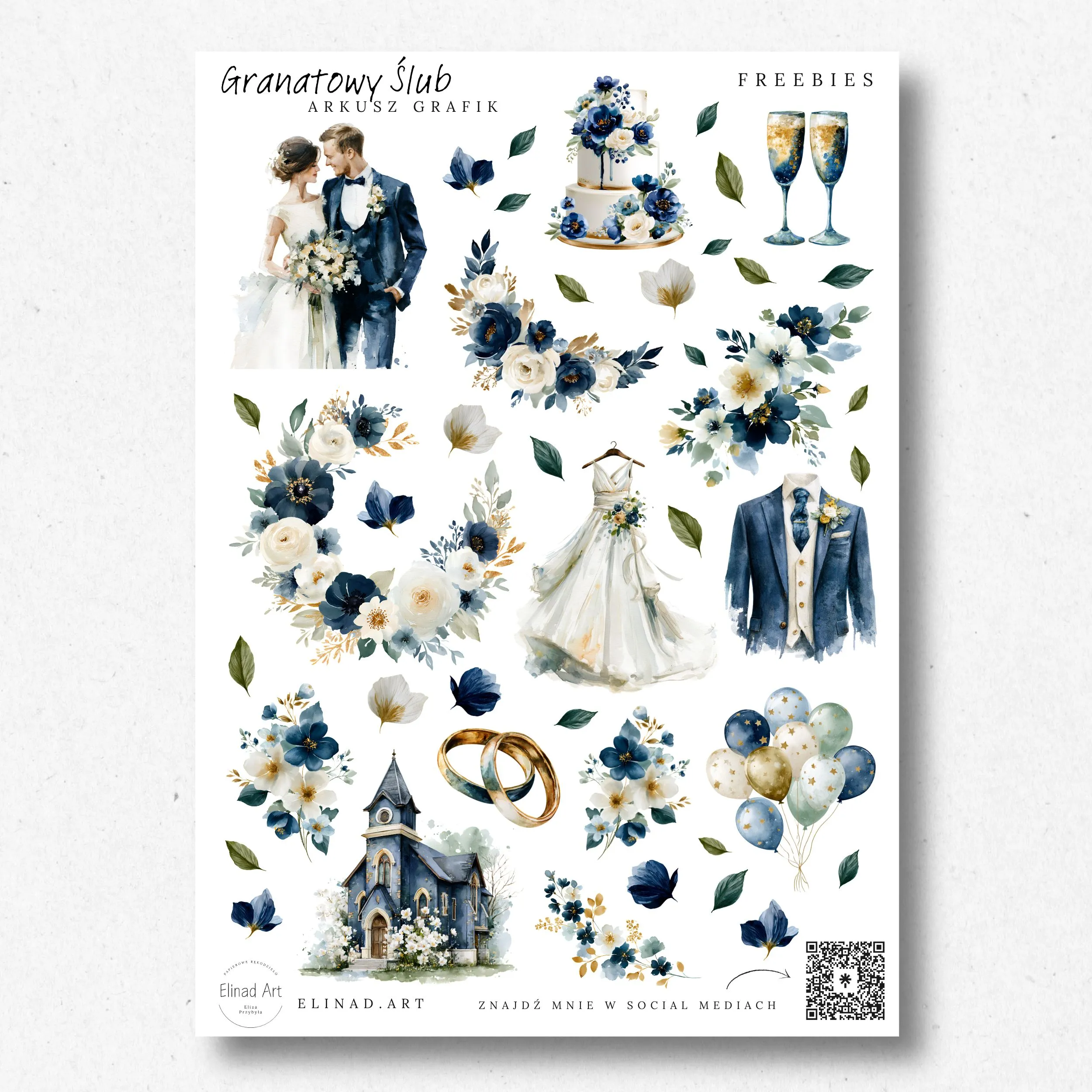 Darmowy arkusz z grafikami ślubnymi do scrapbookingu