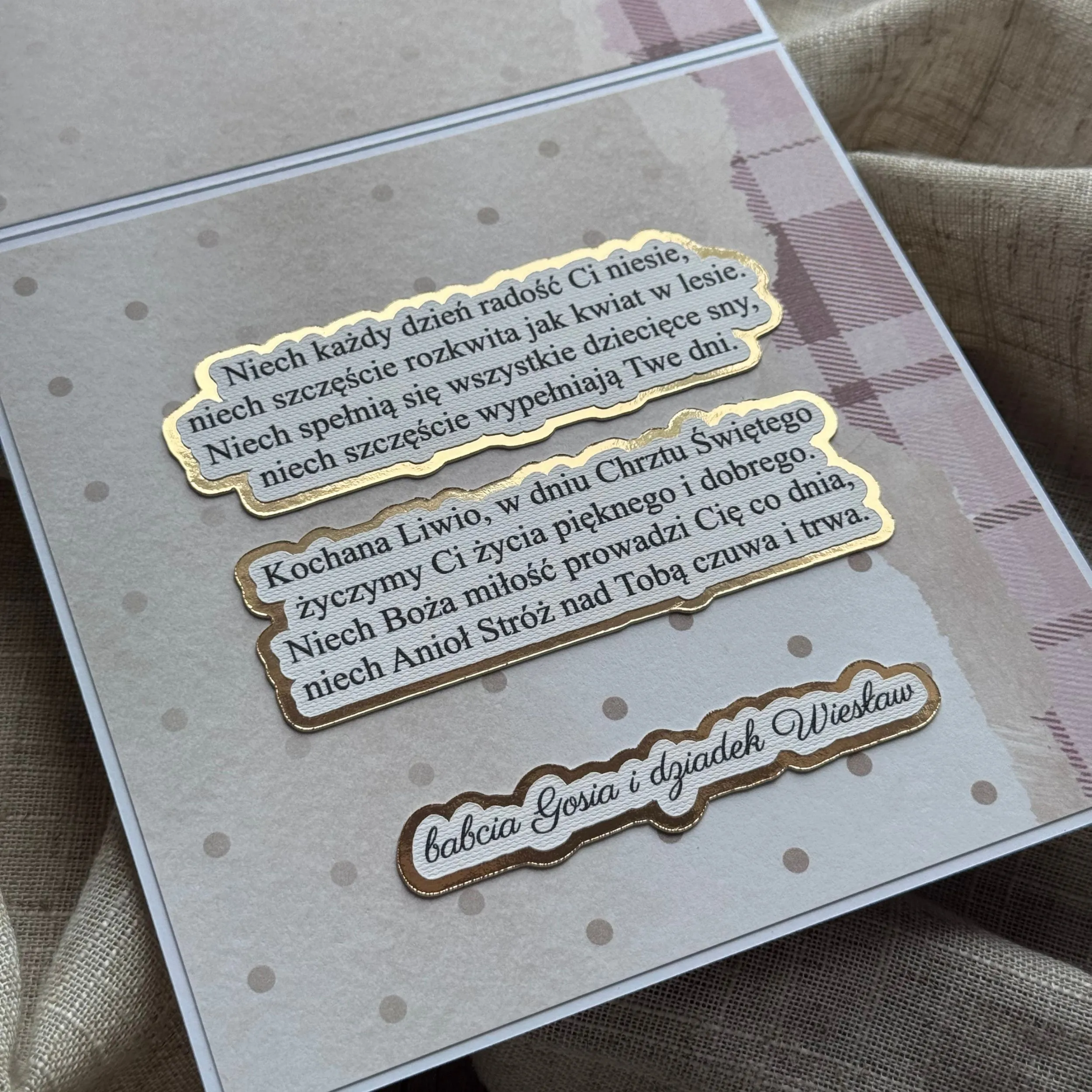 Życzenia personalizowane w kartce z okazji chrztu